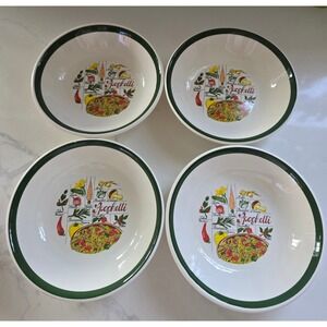 Tre Ci Italy Spaghetti Pasta Bowls Set of 4 Green Rim Ceramic Italian Cuisine